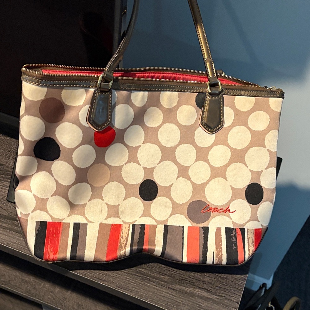 Coach Beige and Black Polka Dot Tote